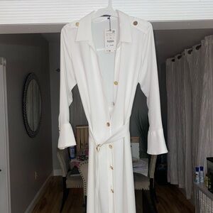 Zara White Long Sleeve Dress with Gold Accents